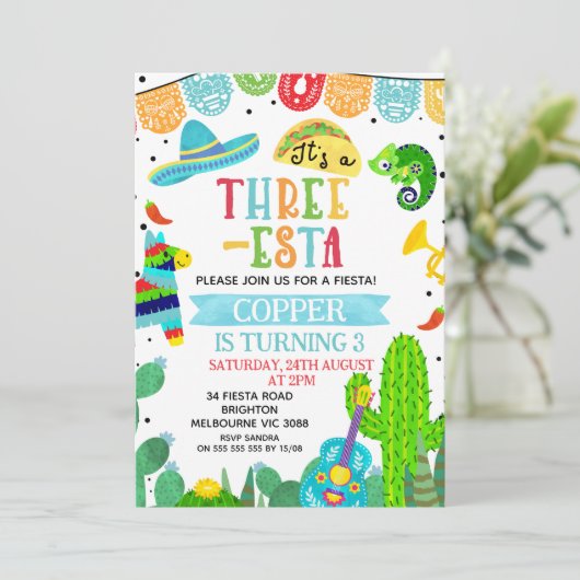 Blauw groen Het is een drie-ste Fiesta Verjaardag Kaart (Staand voorkant)