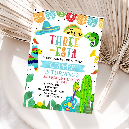 Blauw groen Het is een drie-ste Fiesta Verjaardag Kaart