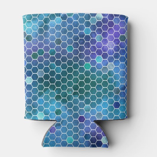 Blauw groen honingraatpatroon blikjeskoeler (Achterkant)