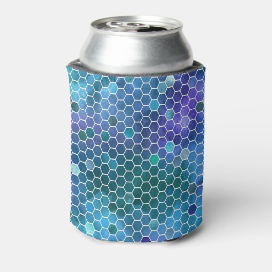 Blauw groen honingraatpatroon blikjeskoeler (Blikje Achterkant)