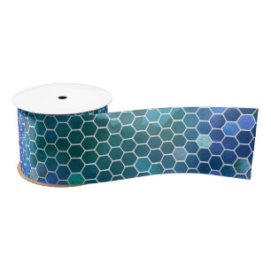 Blauw groen honingraatpatroon satijnen lint