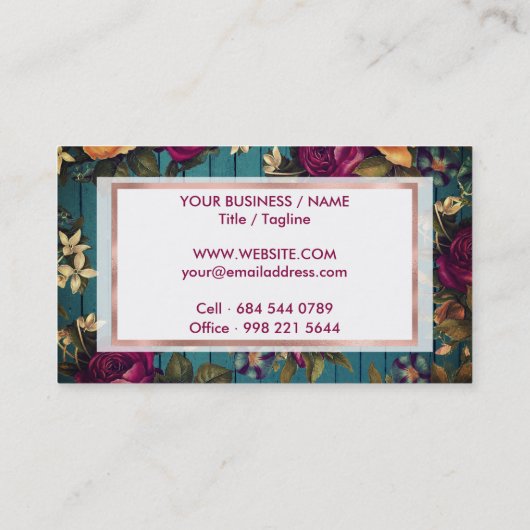  blauw groen houtkoraal bordeauxrood bloesem visitekaartje (Achterkant)