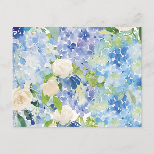 Blauw Groen Hydrangea Bloem Bruiloft Details Kaart (Achterkant)