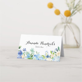 Blauw Groen Hydrangea Bloem Bruiloft Escort Kaart Plaatskaartje
