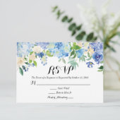 Blauw Groen Hydrangea Bloemenbruiloft RSVP Kaart (Staand voorkant)