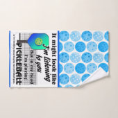 Blauw groen in mijn hoofd Ik speel Pickleball Cour Handdoek (Handdoek)