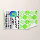 Blauw groen in mijn hoofd Ik speel Pickleball Cour Handdoek (Handdoek)