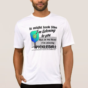 Blauw groen in mijn hoofd Ik speel Pickleball Cour T-shirt