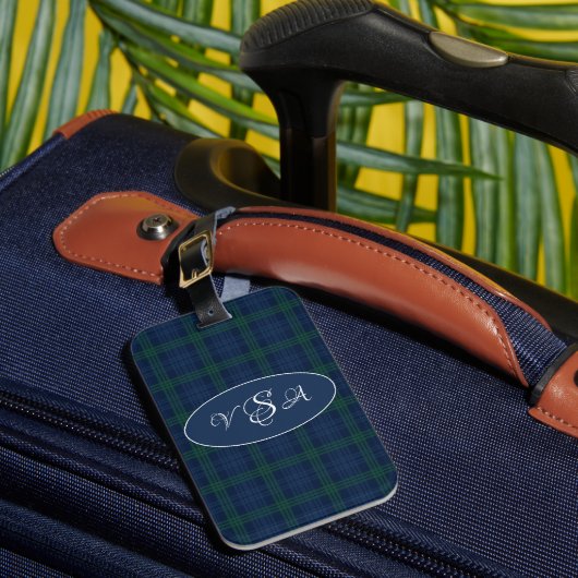 Blauw Groen Karo Monogram Persoonlijk Bagagelabel (Voorkant Insitu 1)