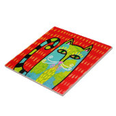 Blauw Groen Kat Abstract Digitaal Schilderen Tegeltje (Zijkant)