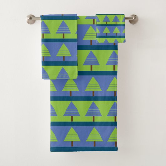 Blauw groen kerstboom patroon bad handdoek (Insitu)