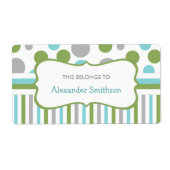 Blauw Groen kinderdagverblijf schoolbenodigdheden  Etiket (Voorkant)