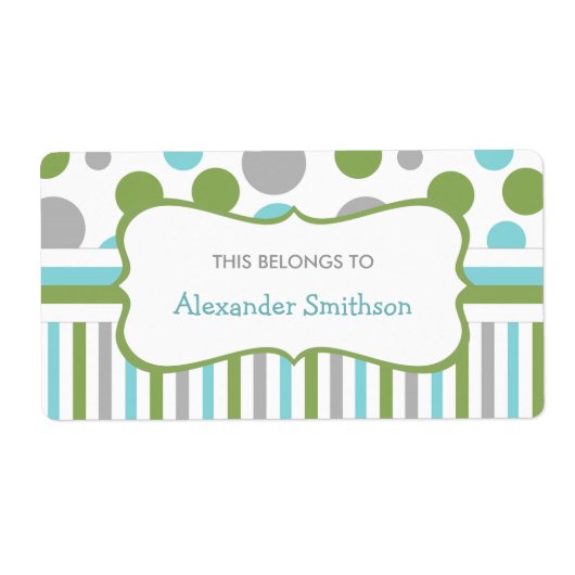 Blauw Groen kinderdagverblijf schoolbenodigdheden  Etiket (Voorkant)