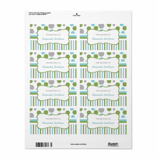 Blauw Groen kinderdagverblijf schoolbenodigdheden  Etiket (Full Sheet)