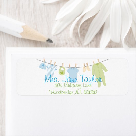 Blauw & Groen Kleding Baby shower Labels (Insitu)
