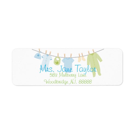 Blauw & Groen Kleding Baby shower Labels (Voorkant)