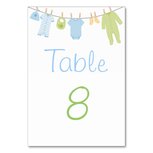 Blauw & Groen Kleine Kleding Baby shower Tafel Kaa Kaart (Voorkant)