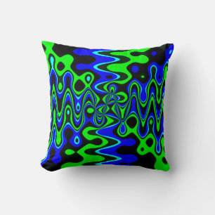 Blauw & groen kleurrijk psychedelisch kussen