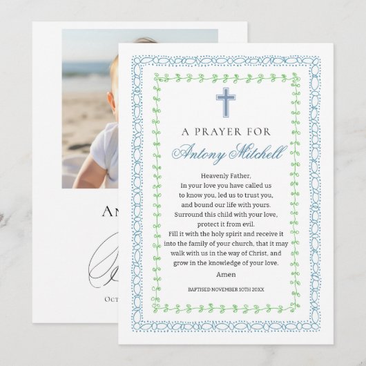 Blauw Groen Kruis doopgebed Kaart (Voorkant / Achterkant)