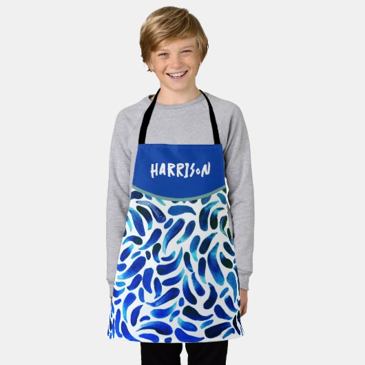 Blauw groen kunstschilderfeest schort (Gedragen)