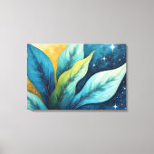 Blauw groen laat gouden zon en sterren achter canvas afdruk (Voorkant)