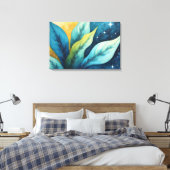 Blauw groen laat gouden zon en sterren achter canvas afdruk (Insitu (Slaapkamer))