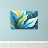 Blauw groen laat gouden zon en sterren achter canvas afdruk (Insitu (Houten vloer))