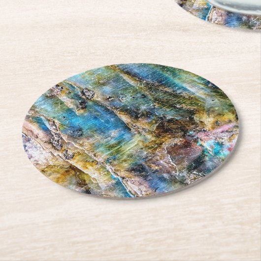 Blauw Groen Labradorite Edelsteen Ronde Kartonnen Onderzetter (Gebogen)