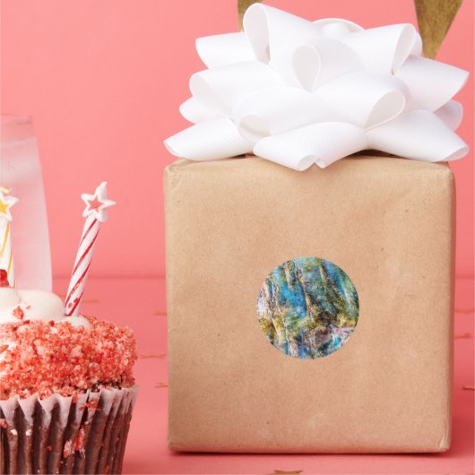 Blauw Groen Labradorite Edelsteen Ronde Sticker (Feest)