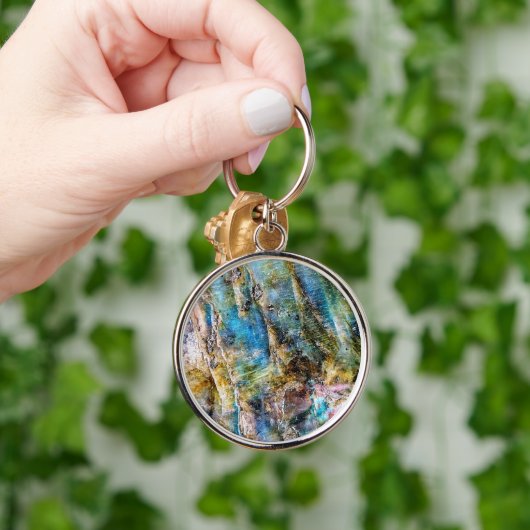 Blauw Groen Labradorite Edelsteen Sleutelhanger (Hand)