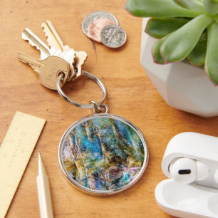 Blauw Groen Labradorite Edelsteen Sleutelhanger