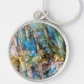Blauw Groen Labradorite Edelsteen Sleutelhanger (Voorkant)