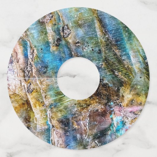 Blauw Groen Labradorite Edelsteen Wijnglaslabel (Voorkant)