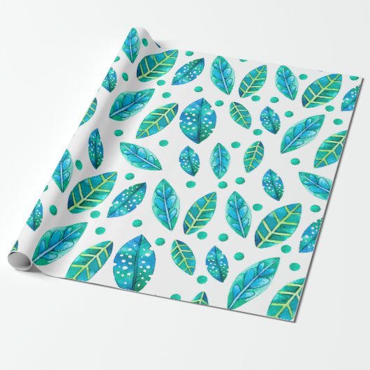 Blauw - Groen lafond naadloos patroon Cadeaupapier (Uitgerold)
