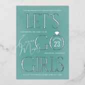Blauw Groen Lets Go Meisjes Bachelorette Party Folie Uitnodiging (Voorkant)