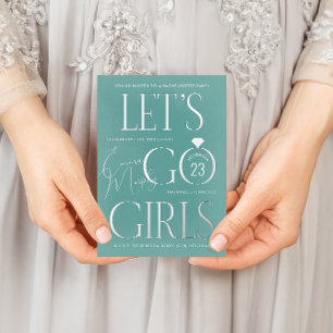 Blauw Groen Lets Go Meisjes Bachelorette Party Folie Uitnodiging
