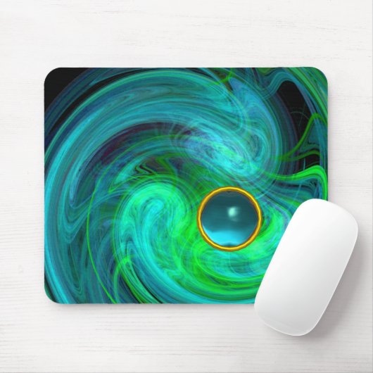 BLAUW GROEN LICHT VORTEX MET AQUAMARIJN EDELSTEEN MUISMAT (Met muis)