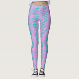 Blauw groen lijnpatroon Verticaal zigzagpatroon Leggings