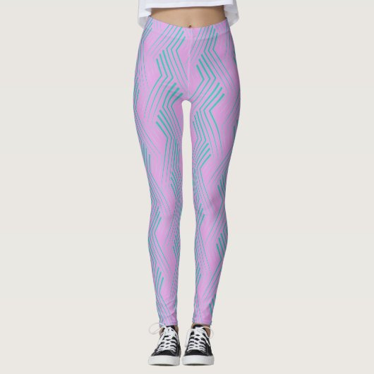 Blauw groen lijnpatroon Verticaal zigzagpatroon Leggings (Voorkant)