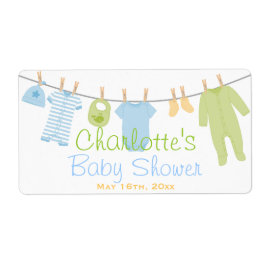 Blauw & Groen Lil Kleding Baby shower Waterfles Etiket