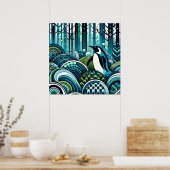 Blauw Groen Lovey Penguin Outdoor Forest Abstract Poster (Keuken)