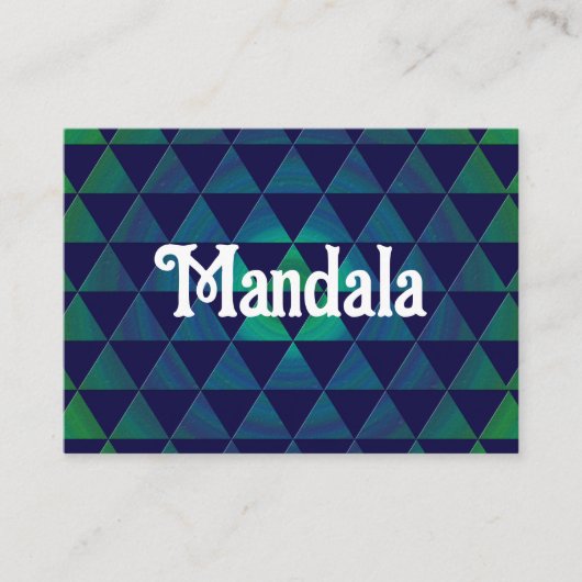 Blauw Groen Mandala Geometrisch Driehoekpatroon Visitekaartje (Voorkant)