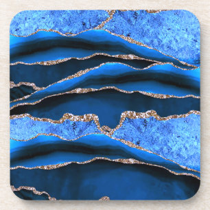BLAUW GROEN MARMER AGAAT GOUDEN GLITTER GLAM BIER ONDERZETTER