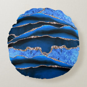 BLAUW GROEN MARMER AGAAT GOUDEN GLITTER GLAM ROND KUSSEN