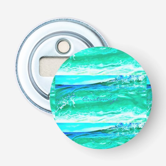 Blauw/groen maui golfpatroon Thunder_Cove Button Flesopener (Voorkant)