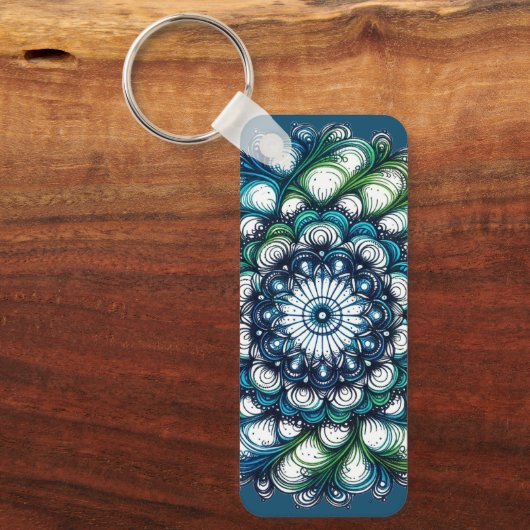 Blauw groen medaillon - Abstract Sleutelhanger (Voorkant)