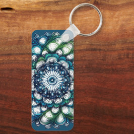 Blauw groen medaillon - Abstract Sleutelhanger