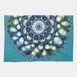 Blauw groen medaillon - Abstract Theedoek