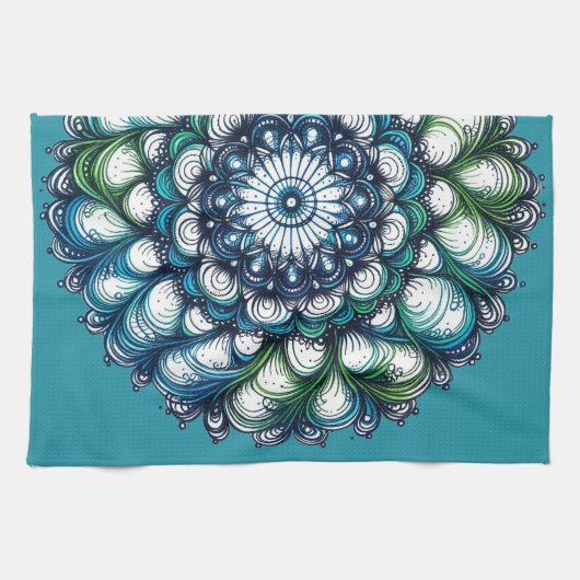 Blauw groen medaillon - Abstract Theedoek (Horizontaal)