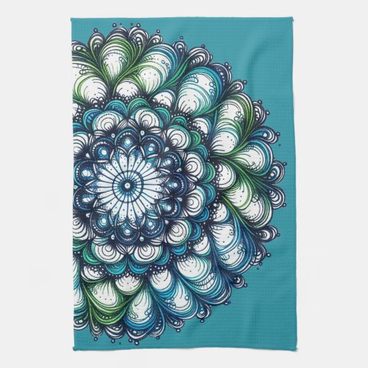 Blauw groen medaillon - Abstract Theedoek (Verticaal)
